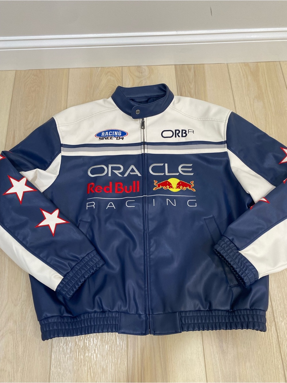 Oracle Red Bull Racing Graphic Faux Leather Jacket Streetwear Coat XL